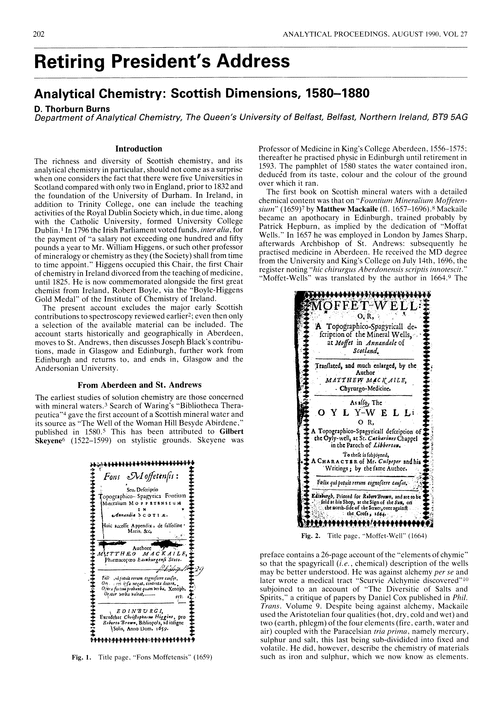 Retiring President's Address. Analytical Chemistry: Scottish dimensions, 1580–1880