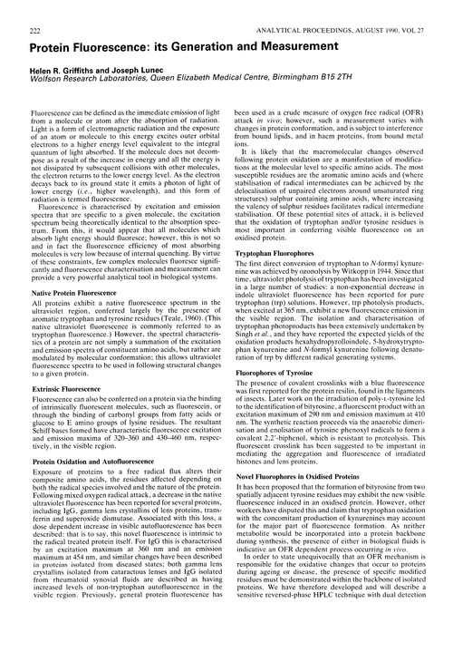 Protein fluorescence: its generation and measurement