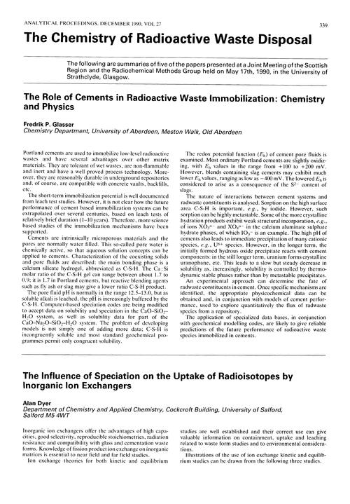 The Chemistry of radioactive waste disposal