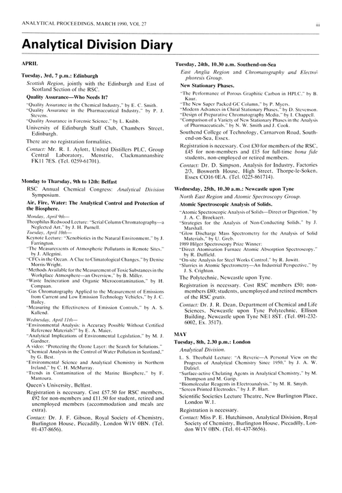 Analytical Division Diary