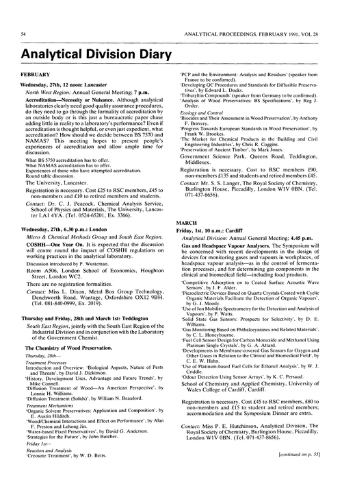 Analytical Division Diary