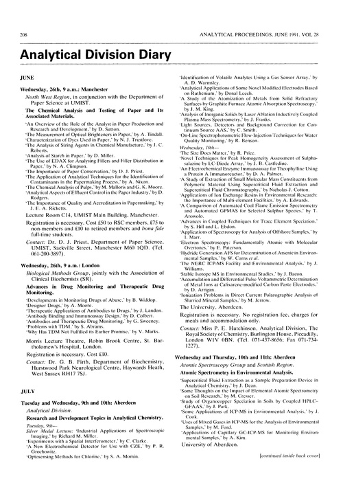 Analytical Division Diary