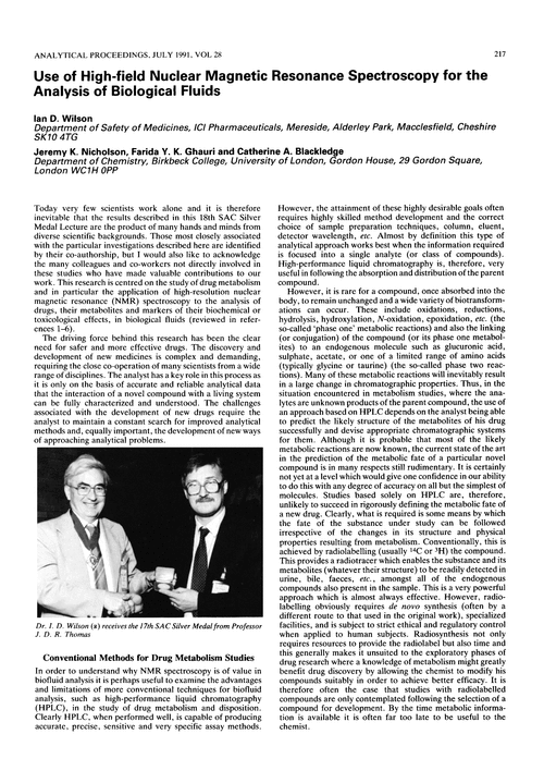 Use of high-field nuclear magnetic resonance spectroscopy for the analysis of biological fluids