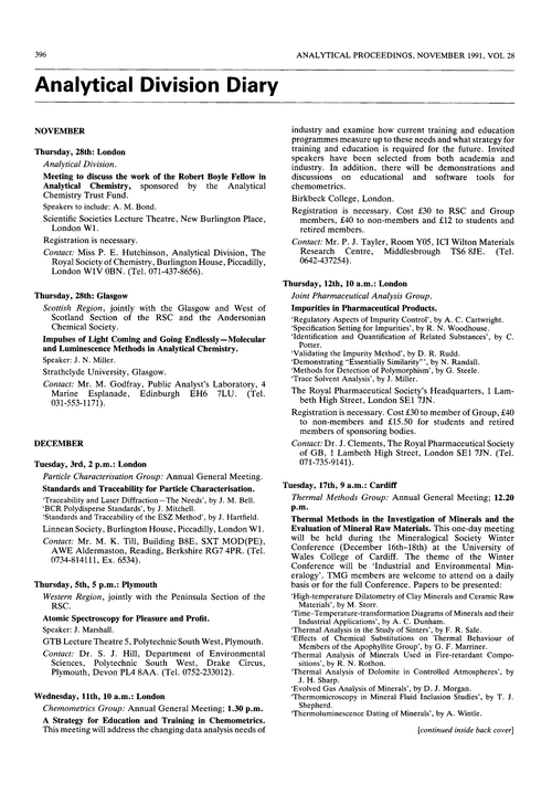 Analytical Division Diary