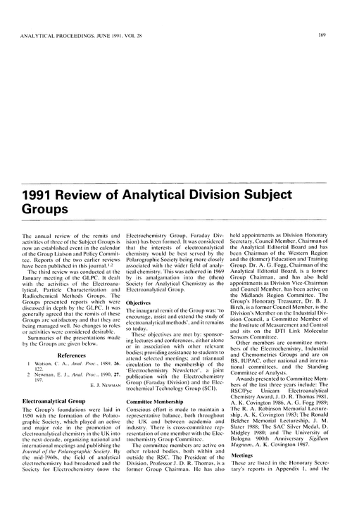 1991 Review of Analytical Division Subject Groups