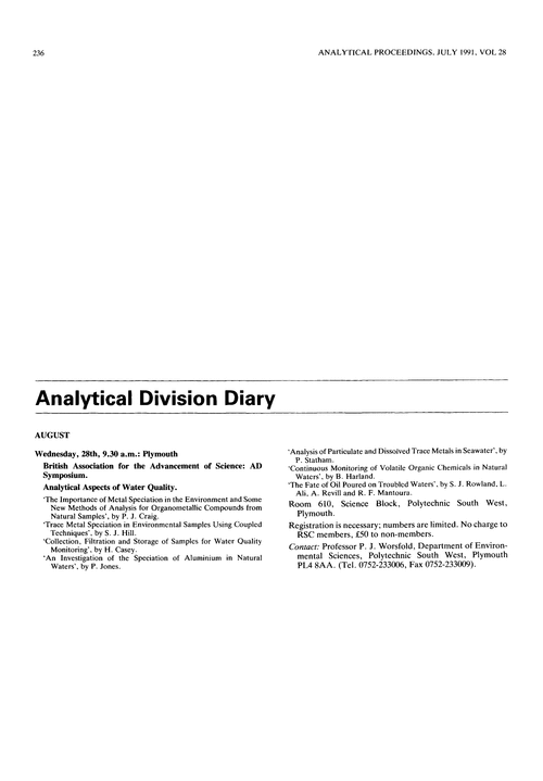 Analytical Division Diary
