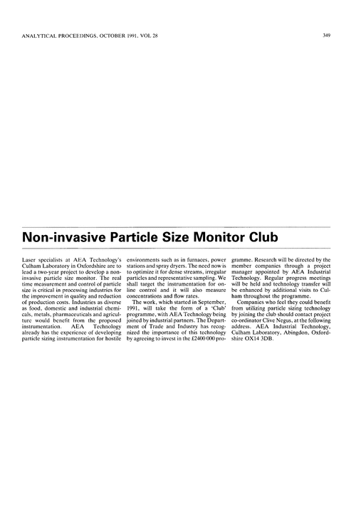 Non-invasive particle size monitor club
