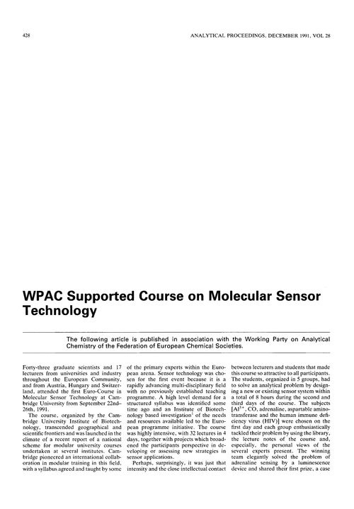 WPAC supported course on molecular sensor technology