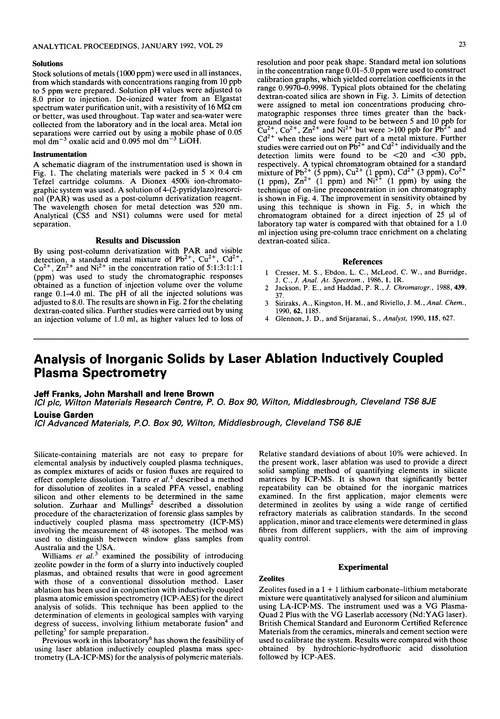 Analysis of inorganic solids by laser ablation inductively coupled plasma spectrometry