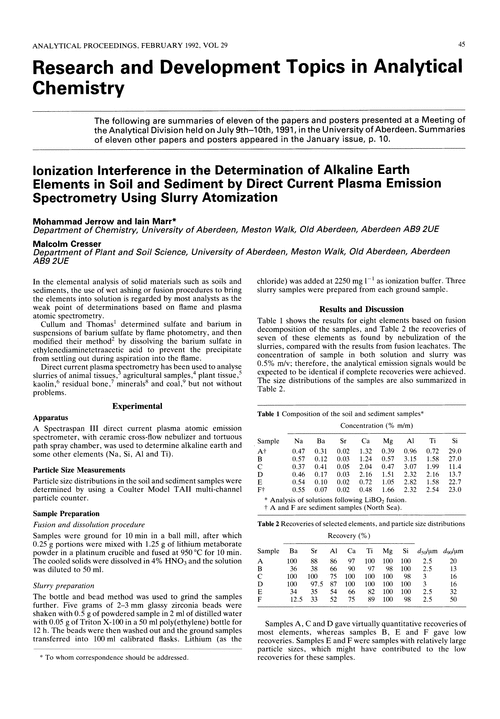 Research and development topics in Analytical Chemistry