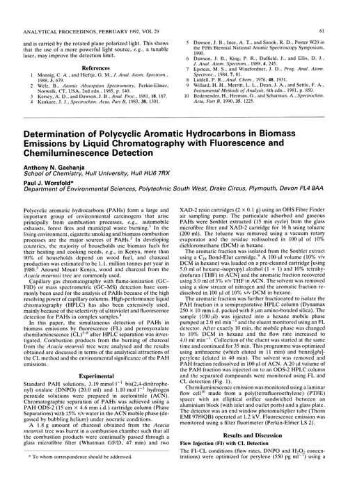 Determination of polycyclic aromatic hydrocarbons in biomass emissions by liquid chromatography with fluorescence and chemiluminescence detection
