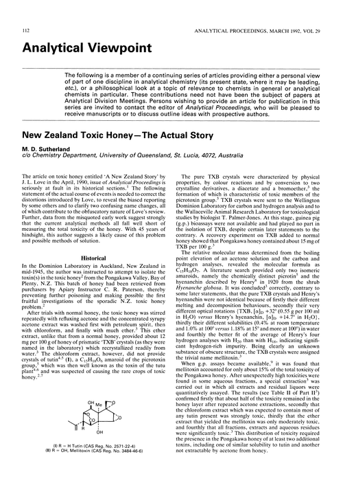 Analytical viewpoint. New Zealand toxic honey—the actual story