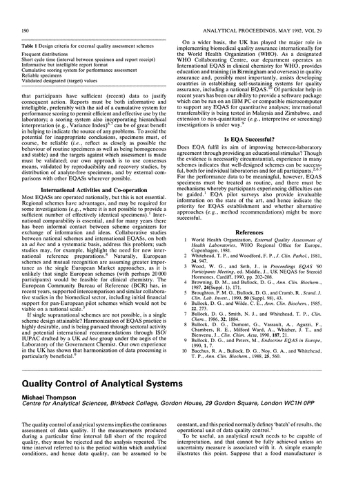 Quality control of analytical systems