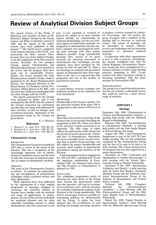 Review of Analytical Division Subject Groups