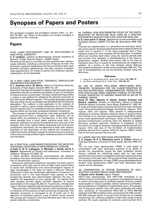 Synopses of papers and posters