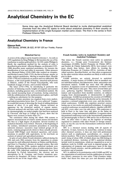 Analytical Chemistry in the EC. Analytical Chemistry in France