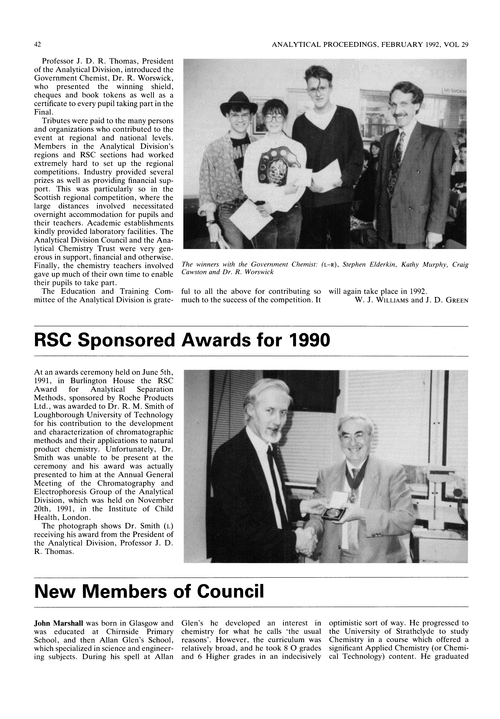 RSC sponsored awards for 1990 Analytical Proceedings (RSC Publishing)