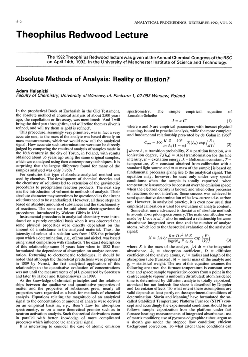 Theophilus Redwood Lecture. Absolute methods of analysis: reality or illusion?