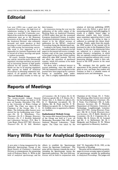 Harry Willis Prize for Analytical Spectroscopy