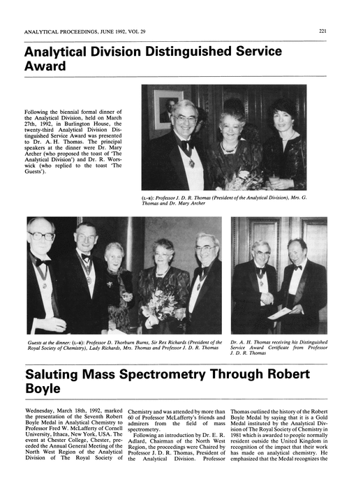 Analytical Division Distinguished Service Award