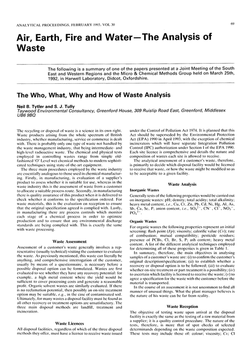Air, earth, fire and water—the analysis of waste. The who, what, why and how of waste analysis
