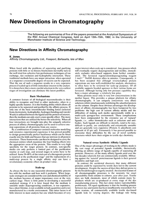 New directions in affinity chromatography