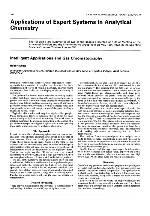 Applications of expert systems in Analytical Chemistry