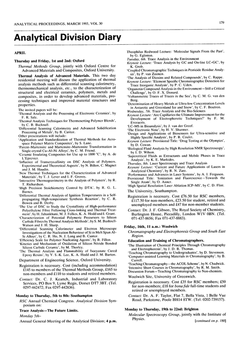 Analytical Division Diary