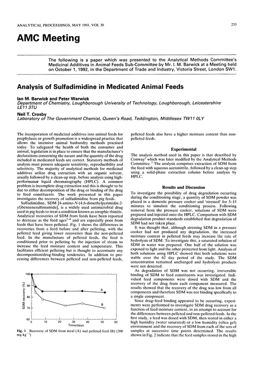 AMC meeting. Analysis of sulfadimidine in medicated animal feeds