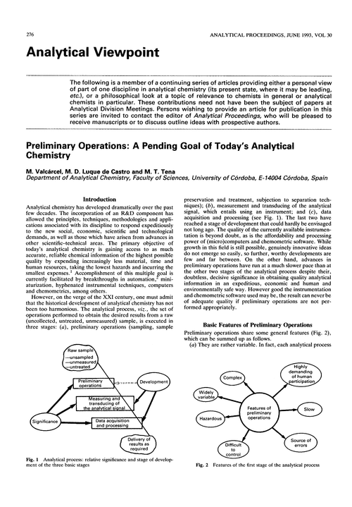 Analytical viewpoint. Preliminary operations: a pending goal of today's Analytical Chemistry