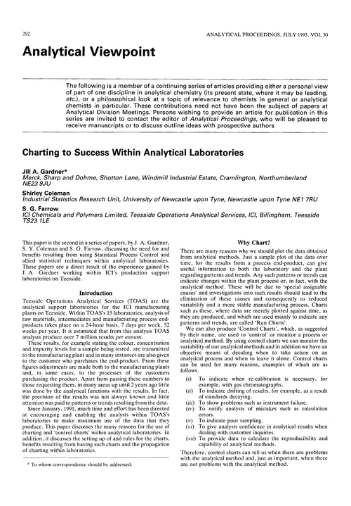 Analytical viewpoint. Charting to success within analytical laboratories