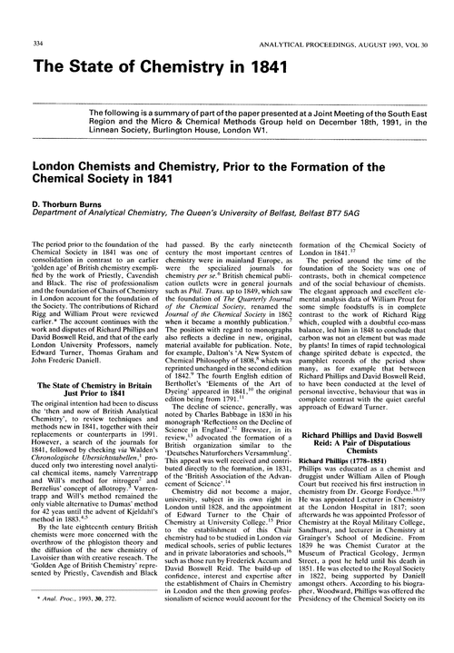 The State of Chemistry in 1841. London Chemists and Chemistry, prior to the formation of the Chemical Society in 1841
