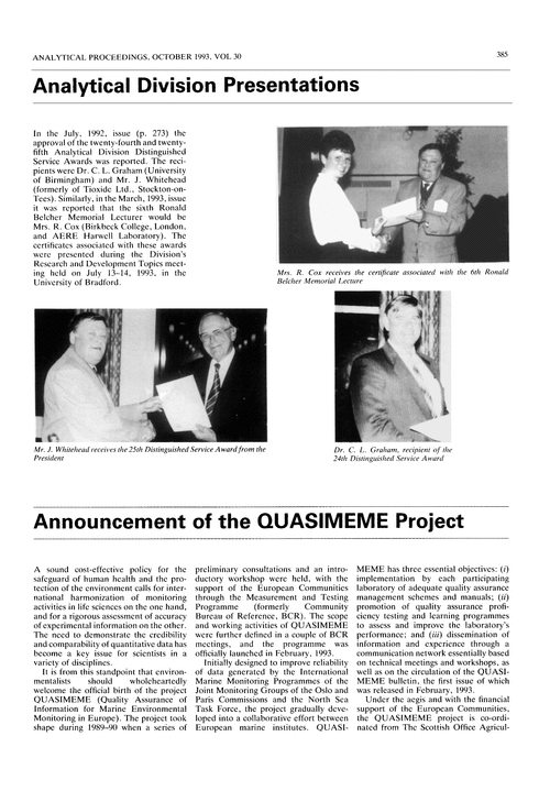 Announcement of the QUASIMEME Project