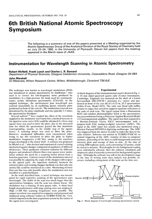 6th British National Atomic Spectroscopy Symposium. Instrumentation for wavelength scanning in atomic spectrometry