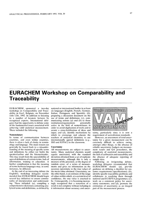 EURACHEM workshop on comparability and traceability