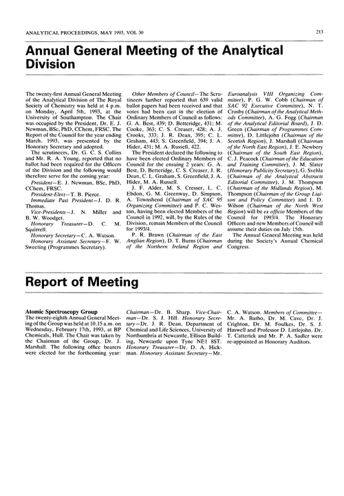 Annual General Meeting of the Analytical Division