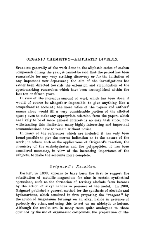 Organic chemistry–aliphatic division