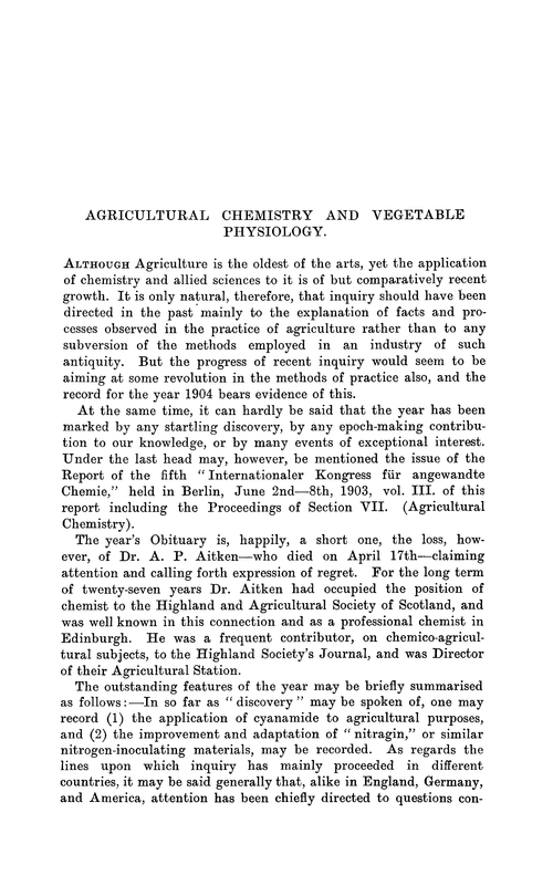 Agricultural chemistry and vegetable physiology