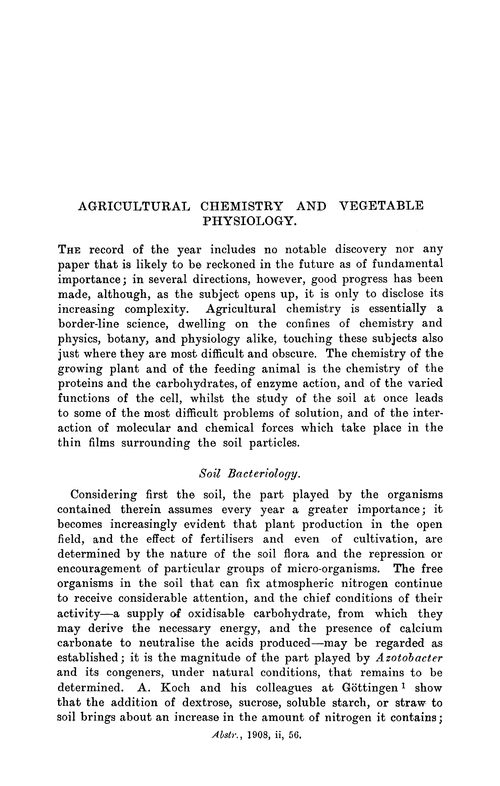 Agricultural chemistry and vegetable physiology