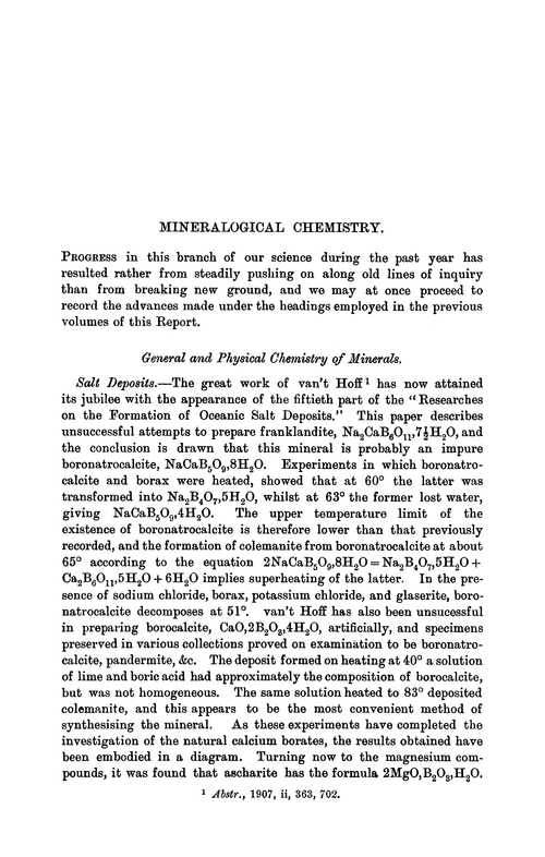 Mineralogical chemistry