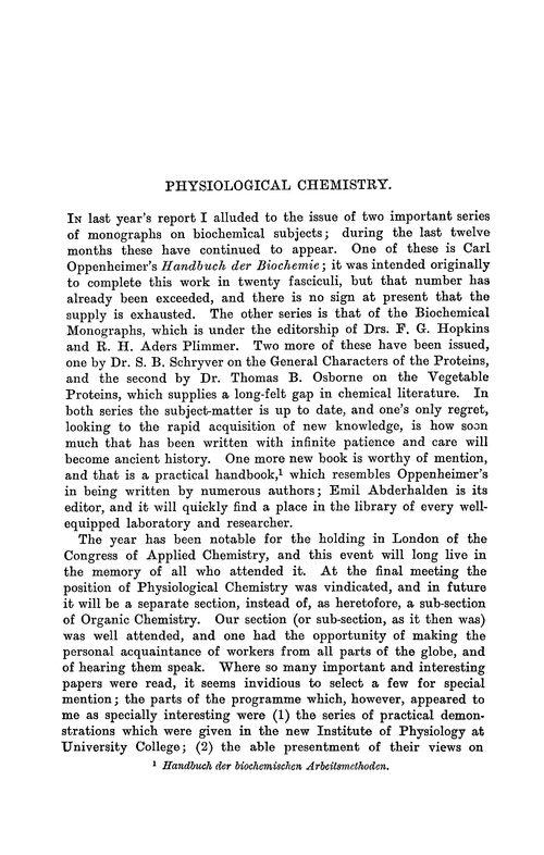 Physiological chemistry