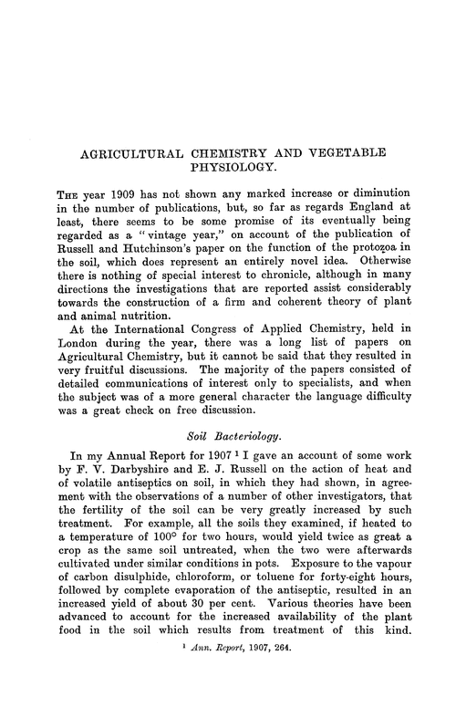 Agricultural chemistry and vegetable physiology