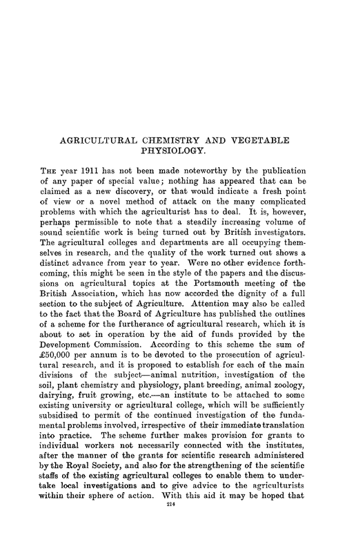 Agricultural chemistry and vegetable physiology