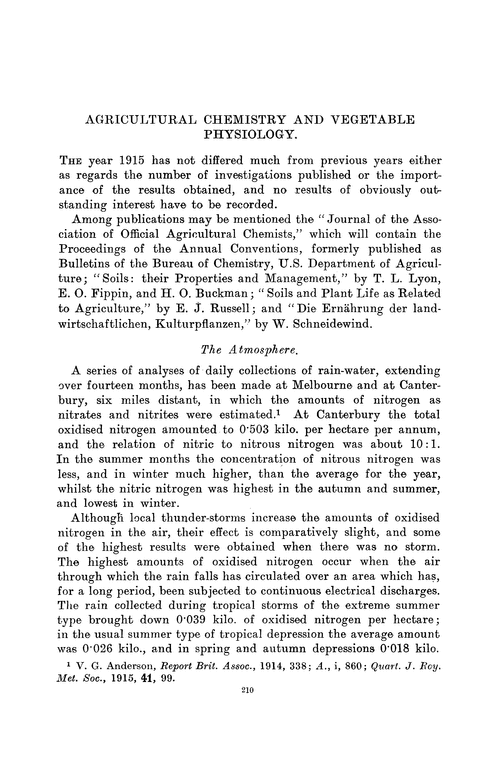 Agricultural chemistry and vegetable physiology