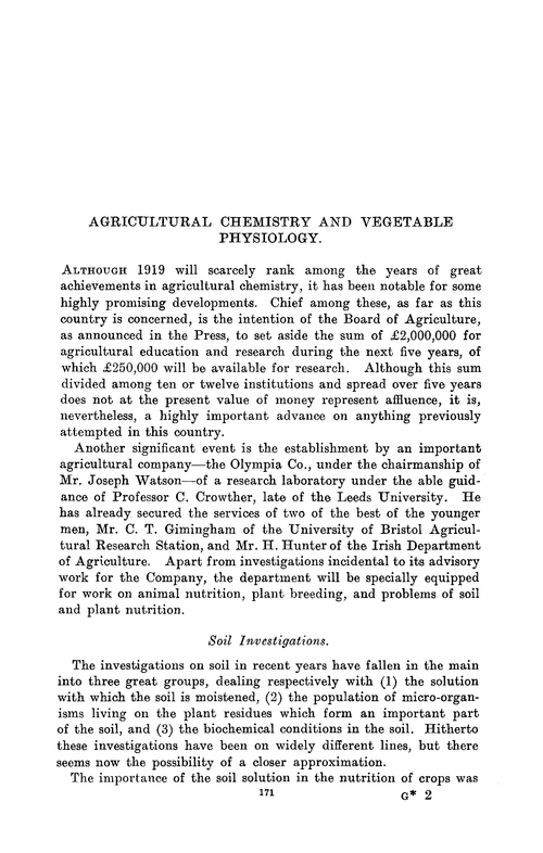 Agricultural chemistry and vegetable physiology