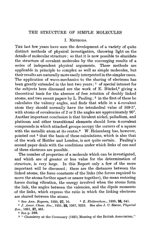 The structure of simple molecules