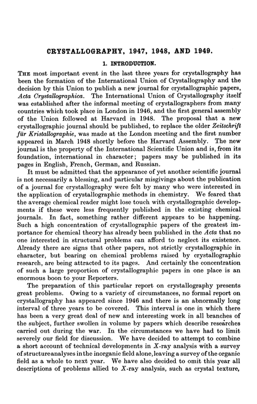 Crystallography, 1947, 1948, and 1949