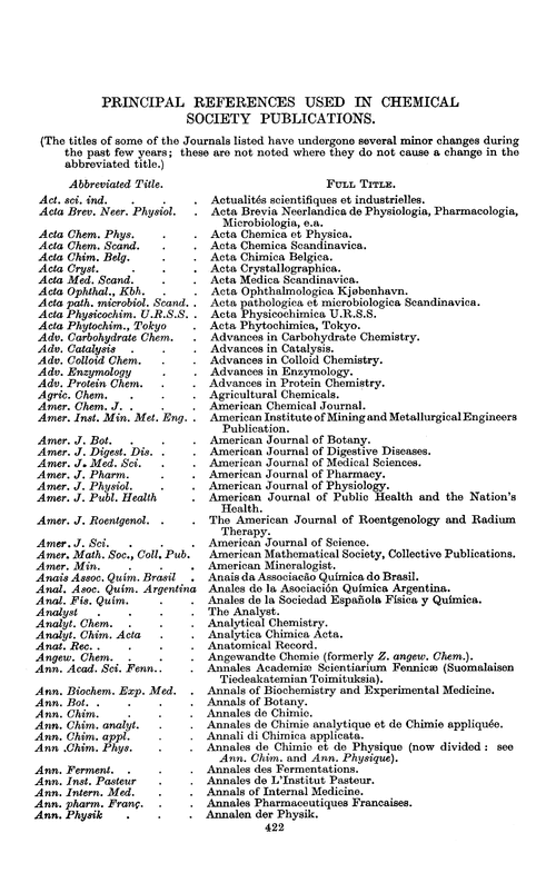 Principal references used in Chemical Society publications