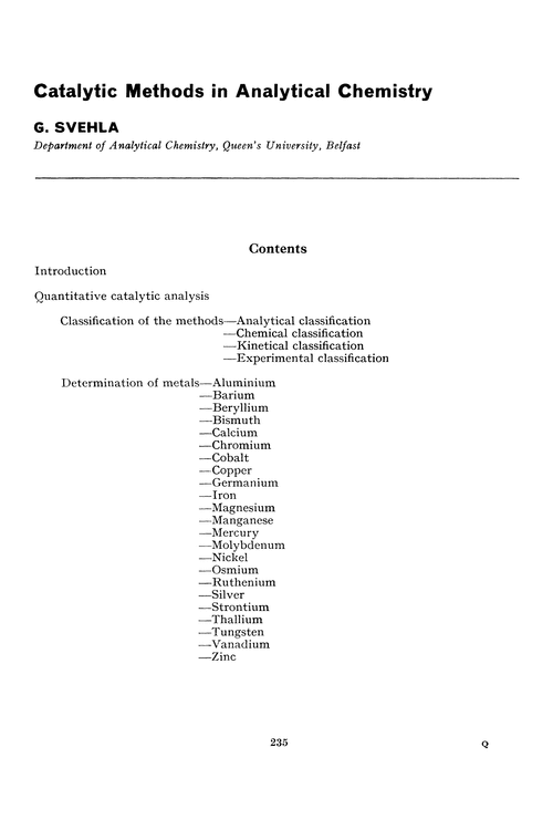 Catalytic methods in analytical chemistry