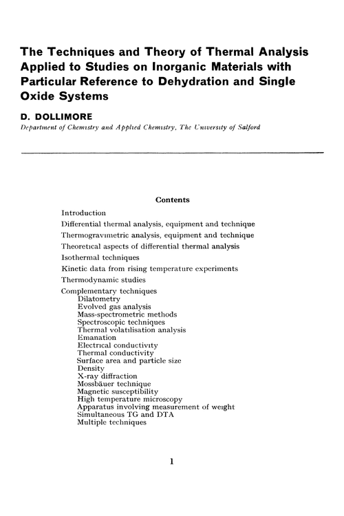 The techniques and theory of thermal analysis applied to studies on  inorganic materials with particular reference to dehydration and single  oxide systems - Selected Annual Reviews of the Analytical Sciences (RSC  Publishing)